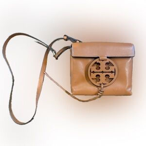 Tory Burch Tan Crossbody Bag with Logo Medallion